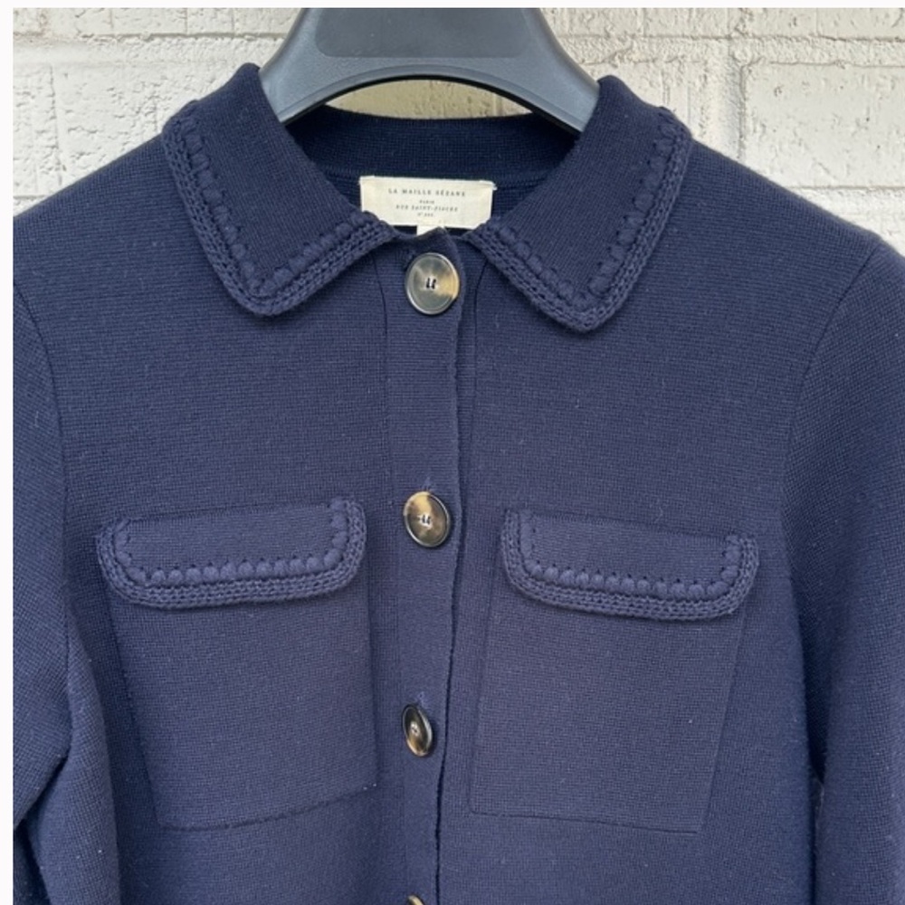 š«š¦Sezane BETTY CARDIGAN in NAVY CROCHET Women's sweater Jacket - Picture 3 of 16